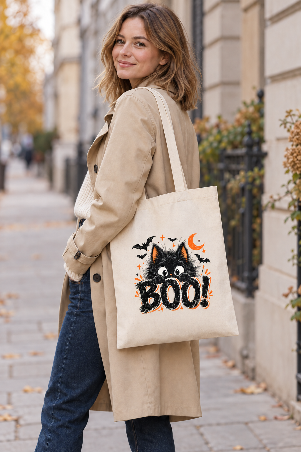 Torba na zakupy z kotkiem w klimacie halloween BOO!